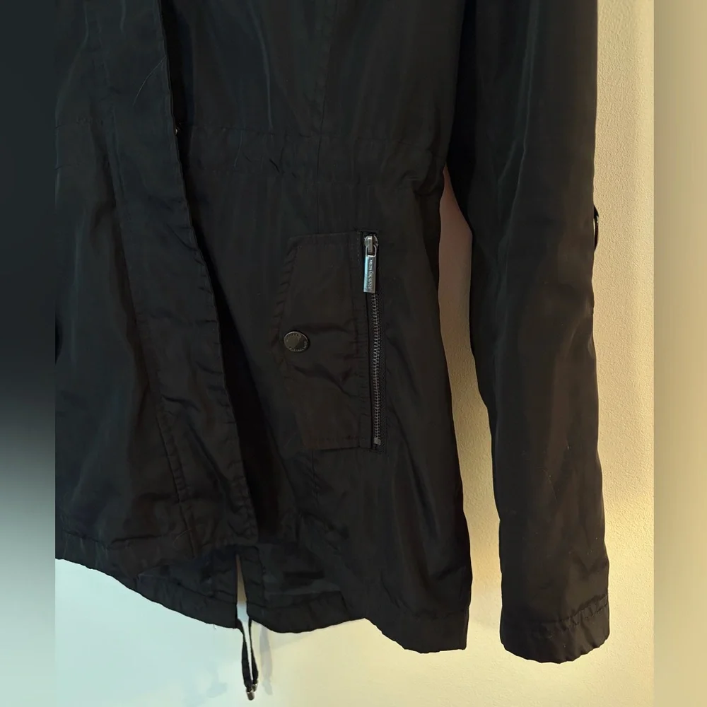 Michael Kors Black Zip Up Hooded Rain Utility Jacket
